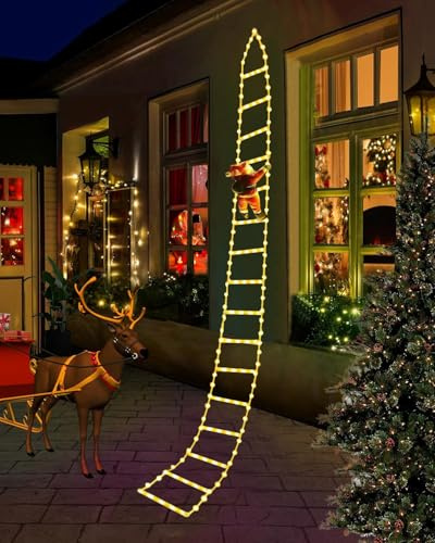 shsyue 10ft LED Christmas Lights, Christmas Decorations Ladder Light with Santa Claus Indoor Outdoor, Window Lights, Garden Xmas Tree Light,8 Lighting Modes,USB Control-Warm White Triangle
