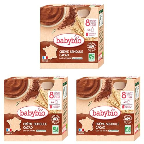 Babybio Gourde Crème Semoule Cacao 8+ Mois 340 g (Lot de 3)