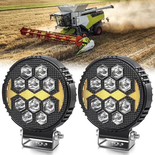 BraveWAY 2 x 22 W 10000LM Rotondo Faro Da Lavoro Led, 4 Pollici Faro Di Lavoro Led 12 V 24 V, Proiettore Ambra Bianco Per Suv, Camion, Moto, Trattore, Suv, Faro Led Trattore