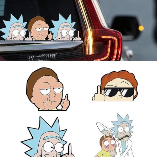 Ceeyoll 4 Stücke Reflektierende Rick and Morty Aufkleber,Auto Aufkleber, Anime Deko Cartoon Aufkleber für Auto, Lustig Wasserfeste Anime Sticker AutoGeeignet für Auto,Motorrad,Kühlschrank,Computer.