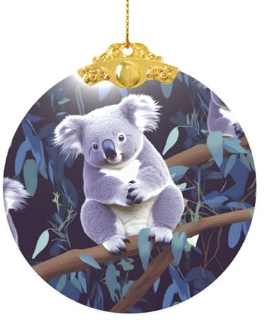Christmas Ornaments 2024 Stained Glass Round Christmas Tree Hanging Holiday Xmas Decorations Lovely Koala Christmas Tree Ornaments for Home Decors
