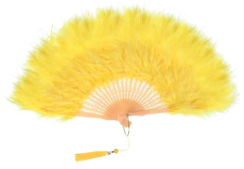 PATIKIL 1920s Vintage Marabou Feather Fan, Flapper Hand Fan Folding Handheld Fan for Costume Party Dancing Wedding Show Tea Decoration, Yellow