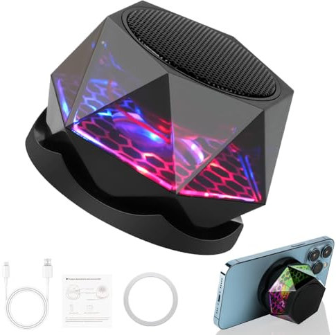 vsshe Altoparlante magnetico Bluetooth, G300 Altoparlante wireless magnetico con Luce RGB e supporto per telefono, mini scatola sonora portatile Bluetooth con Base magnetica, per superficie metallica