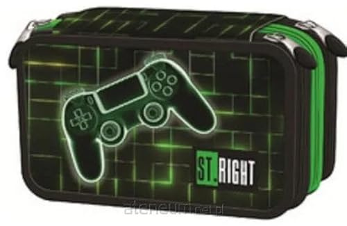 Goldkids - Federmäppchen 3 Fächer - Mäppchen für Mädchen und Jungen - Federmappe 3-Fach Federtasche 46-teilig Gefüllte Schüleretui Schulmäppchen- Gamepad Motiv