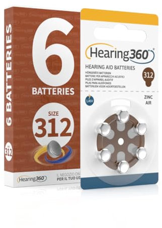 Hearing360 batterie per apparecchi acustici PR41 misura 312, pile senza mercurio extra durata e affidabilità (1 blister marrone)