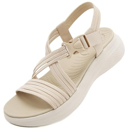 Acfoda Sandales Femme Été Léger Mode Confortable Orthopédique Chaussures Plate Sandalette Beige 38