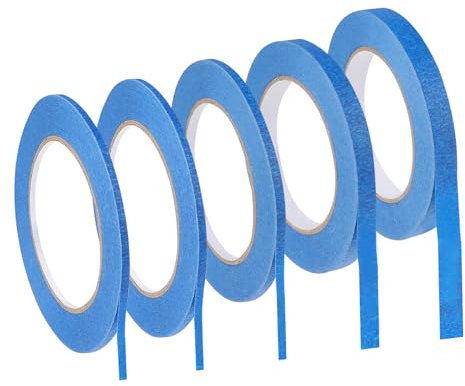 JJUNW 5 roll Blau Fine Line Tape, 3/5/10/12 mm x 50 m Zierstreifenband Masking Tape Band, Malerkrepp Selbstklebendes 4 Breiten Kreppband mit feiner Linie für Auto Schule Büro Heimwerkerprojekte