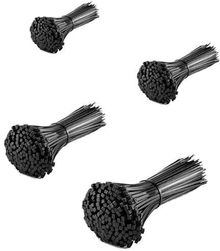 TTCUDADN Cable Ties Black - 400 Pack 3.6mm Zip Ties, Tie Wraps for Home, Office, Garden, Assorted in Sizes 100mm, 150mm, 200mm, 250mm (100pcs/Size)