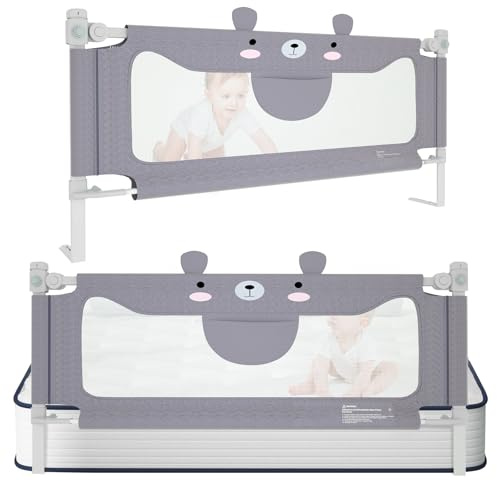 Kidsgigglz Rausfallschutz Bett 200cm, Bettgitter Bettschutzgitter Bett, Rausfallschutz Kinder, Kinderbettgitter Babybettgitter, Höhenverstellbar Kinderbettgitter für Reisen, Cartoon