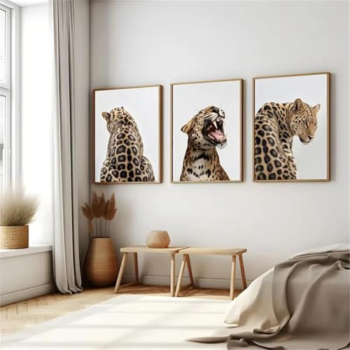 HMXQLW Moderne Wildtiere Wandbilder Leopard Bilder kunstdrucke Wohnzimmer Deko,Leinwandbilder Poster und Drucke Wandkunst Schlafzimmer Rahmenlos (3X30X50CM)