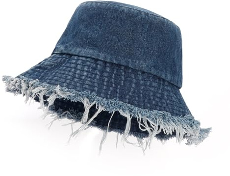 Manfnee Denim Eimer Hut für Damen breite Krempe Baumwolle Sonnenhut Jean Eimer Hut für Strand Urlaub Reisen