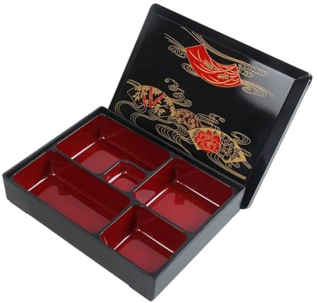 EHJRE Japanese Bento Box, Lunch Box, Traditional Serving Tray with 5 Compartments, Sushi Tray for Restaurant, Sauce, Picnic at Home, M
