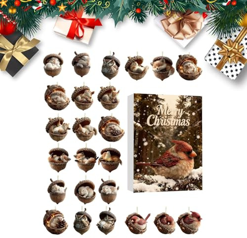 24 Tage Acryl Flat Countdown Kalender | Waldtiere Adventskalender 2025 mit Tieranhängern für Familie