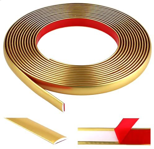 ddckj 6M Moulure Décorative Autoadhésive Doré Moulure Plafond PVC Baguette de Finition Flexible Baguette Murale Décorative (L : 1.5 cm, ÉP. : 3 mm)