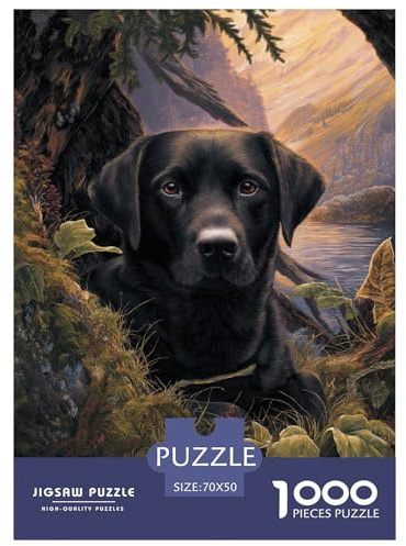 Black Labrador Retriever Dog Jigsaw Puzzles Puzzle for Adults Kids. 1000 Piece Animal Whimsical Challenge Toy Educational Game Home Decoration for Educational Games Gifts 70x50cm/1000pcs