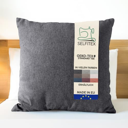 Selfitex XXL Couchkissen inklusive Füllkissen, 80x80 (Anthrazit) | Gewebter Canvas Stoff mit leicht melierter Struktur, weiches Füllkissen, einfache Pflege