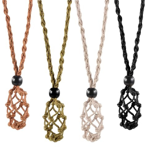 4 Stück Heilstein Leerer Steinhalter Kette Kordel Verstellbare Anhänger Halsketten und Armbänder Leere Stein Halskette Fischnetz Stein Halskette Schnur Kristall Halter für DIY Schmuck
