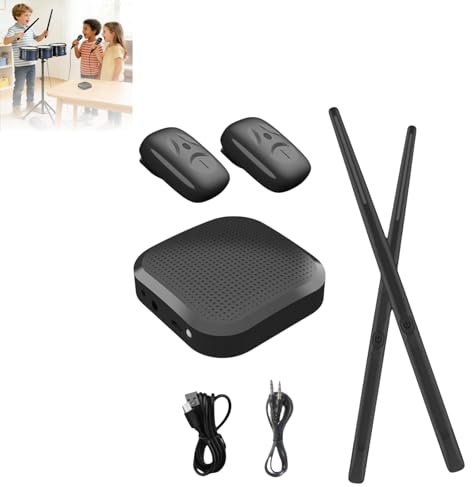 Ensemble de baguettes électriques avec pédales – Kit de batterie virtuelle portable sans fil pour enfants et adultes, baguettes de batterie électroniques à détection de mouvement 3D pour débutants