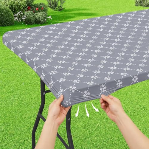 Morbuy Abwaschbare Rechteckige Elastische Tischdecke, wasserdichte Tischdecke mit Gummizug Gartentischdecke für Outdoor Picknick Camping (Grau,75x120cm)