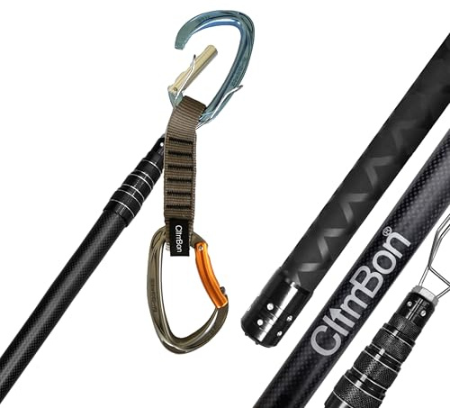 CLIMBON Lead Clip Tool, 214cm/274cm Zwei einstellbare Längen, Edelstahl-Clipkopf mit Sicherheitsverriegelung, zum Einhängen von Expressschlingen und Seilen beim Projektieren