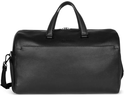 bugatti Black Reisetasche aus Leder, Weekender & Sporttasche mit verstellbarem Schultergurt, schwarz