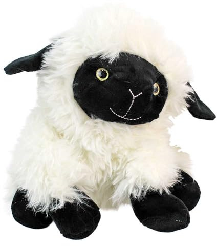 BEMIRO Schaf Plüschtier, ca. 23 cm sitzend, Weiß/Schwarz, Polyester, mit Glitzeraugen und gestickter Nase