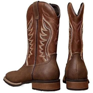 YDYAENIO stivali western uomo Stivali da cowboy western classici retrò uomo in pelle a metà polpaccio con ricamo moda casual