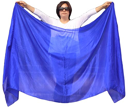 Winged Sirenny Tanzseidenschleier aus 100% Seide (270x110 cm), Unifarben Bauchtanzschal mit Handgerollten Kanten, Leicht & Elegant für Tanzshows, Bühnenauftritte & Fotoshootings, blau