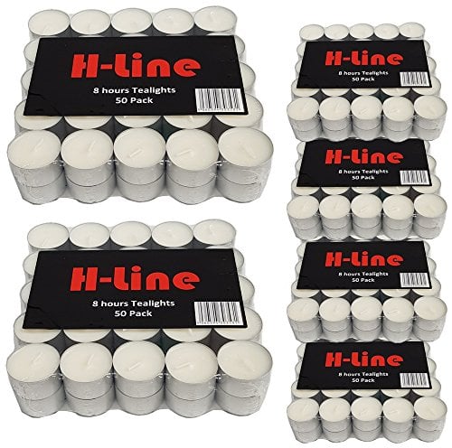 H-line Unscented Tea Lights Candles Long Lasting 8 Hour Burn Time Smoke Free Bright Flame - Ideal for Weddings,Events,Aromatherapy,Home,Emergency Use Premium Quality Energy Class A+ (300 Pack)