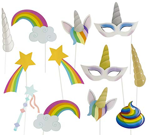 Gadget Giant Conjunto de Fun Color Unicornio Cosplay Photo Booth Posing decoración Accesorios Sobre Varillas (Pack de 12)