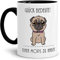 Tassendruck Mops-Tasse mit Spruch Glück bedeutet einen Mops zu haben - Beige/Hund/Tier/Pug/Cup/Mug/Innen & Henkel Schwarz