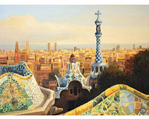 Fine Art Prints Park Güell Gemälde Barcelona Kunstdruck Leinwand Premium Wanddekoration Poster, 30,48 x 40,64 cm