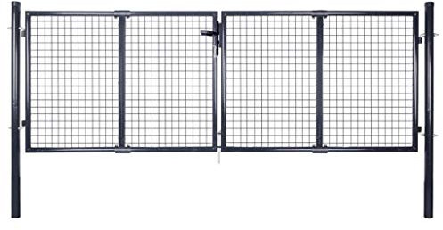 Festnight Mesh-Gartentor Verzinkter Stahl Gartenzauntor mit Seitenpfosten Gartenpforte Gartentür 289 x 100 cm Anthrazitgrau