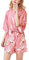 Uniquestyle Femme Kimono Robe de Nuit Peignoir Satin Fleurs Paon Vêtements Chemise de Nuit (Rose2, L)