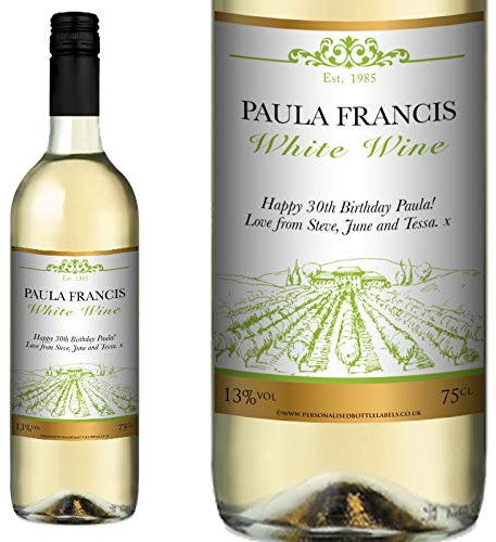 Personalised White Wine 75cl with FREE Gold Gift Box. Any Name & Message.