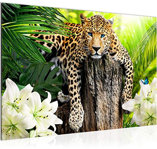 Runa Art Bild Afrika Leopard Modern Wandbilder Wohnzimmer Schlafzimmer 1 Teilig - Made In Germany - Natur Savanne Grün Flur 006715a