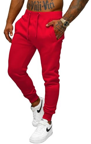 OZONEE Herren Jogginghose Hose Sport Trainingshose Sporthose Freizeithose Unifarbe Herrenhose Sweatpants Fitnesshose Sweathose Fußballhose Jogpants Joggpants JS/XW01/59 DUNKELROT L