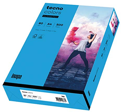 inapa farbiges Druckerpapier, buntes Papier tecno Colors: 80 g/m², A4, 500 Blatt, intensiv-blau