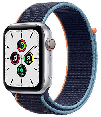 Apple Watch SE 2020 (GPS + Cellular, 44MM) Silver Aluminium Case with Seashell Sport Loop (Renewed)