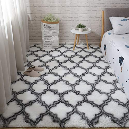 Tinyboy-hbq Teppich für Schlafzimmer, flauschig, rutschfest, für Wohnzimmer, Shaggy, Dekoration für zu Hause und Kinder, Weiß, 80 x 200 cm