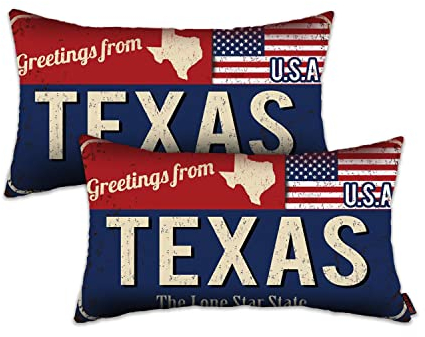 Doraloko Texas-Kissenbezug, 30,5 x 50,8 cm, 2 Stück, Texas-Dekor, Geschenk, Souvenir, amerikanische Flagge, Nummernschild, Lendenkissenbezug, Grüße aus dem einsamen Sternstaat (TX, USA) – Kissenbezug,