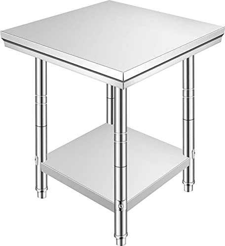 VEVOR Mesa de Preparación de Comida de Acero Inoxidable 60x60x80cm Tabla de Cocina Profesional Capacidad de Carga 750kg Tabla de Trabajo de Cocina de Catering Ajustable para Restaurante Escuela