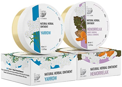 BenePura Pomadas Hemorroides, Pomadas Naturales de Milenrama Blanca para Ardor, Picazón y Malestar, 2x40 ml
