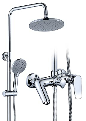 ALYHYB Duscharmaturen-Set, 2-Wege-Bad-Dusche-Mischbatterie aus verchromtem Messing mit Regenbrause und Handbrause mit 3 Strahlstufen, wandmontiertes Duschsystem Verstellbarer Duschhahn