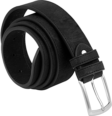 SIMARU Kork Gürtel für Herren Buenos Aires, Herrengürtel aus Kork mit edler Metallschnalle, langlebig nachhaltig und vegan (85 (S-M), Schwarz)