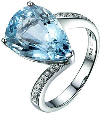 Gualiy Aquamarinring Damen 18 Karat, 750 Gold Ring Aquamarin Träne Form mit Aquamarin und Diamant 2.43 Carat Hochzeit Ring Damen Größe 58 (18.5)