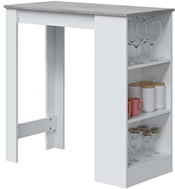 MarinelliGroup Tavolo alto cucina con ripiani laterali BIANCO top CEMENTO 103 X 50 X 105 cm 0L4590A