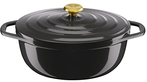 Tefal Cocotte en fonte ovale 30 x 23 cm (5,7 L), Induction, Revêtement céramique, Couvercle à condensation, Rétention de chaleur, Cuisson lente, Légèreté, Air, Gris E2558904