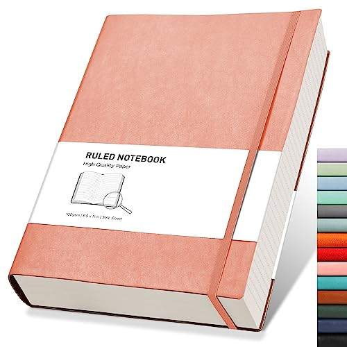 RETTACY A4-Notizbuch, liniert, dick, extra groß, Softcover, mit 2 Haftnotizen, 320 Seiten, Kunstleder, Innentasche, 21,5 x 27,9 cm, Rosa