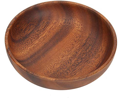 Natudeco Saladier, assiettes artisanales en bois Récipient alimentaire Bol de service Assiette en bois pour apéritif Bol à salade grand format pour café, fruits, salade, collation, soupe(17.5 * 4CM)